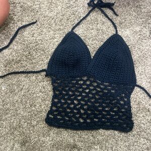Handmade Navy Crochet Tank Top